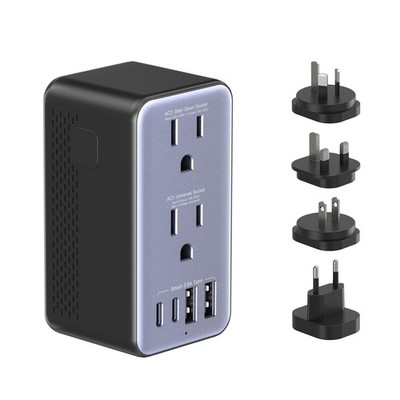 220V to 100V travel transformer universal plugs 2USB-C 4USB A BF C O