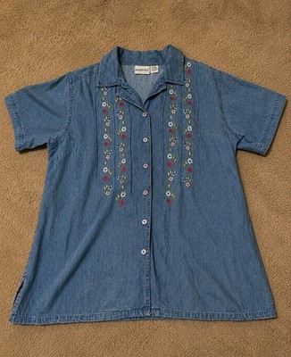 Cottage Core Fashion Bug Floral Denim Shirt