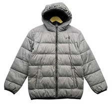Under Armour Puffer Jacket Youth Size M Gray Hooded ColdGear Insulated