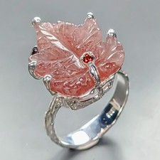 GEM 14 ct+ Natural Strawberry Quartz Ring 925 Sterling Silver Size 8 /R454546