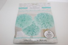 Amscan Aqua Mint Green Tissue Paper Pom Poms Fluffy Decorations 16" 3 Pcs 