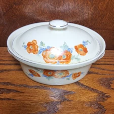 Vintage Hall’s Superior Kitchenware Covered Casserole Dish Vermillion Floral