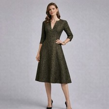 Rubin Singer Designer Metallic Olive Bronze Wool Blend Dress SZ 12 Neiman Marcus