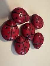 Lot of 6 large Czech ladybug beads, red and black, 20x16 mm- new