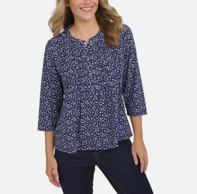#ad Lands#x27; End Women#x27;s Button Front Pintuck Top Navy Size XL $19.19