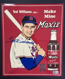 Ted Williams HOF Signed 11x13 Moxie Replica Tin Metal Signed AUTO BAS LOA