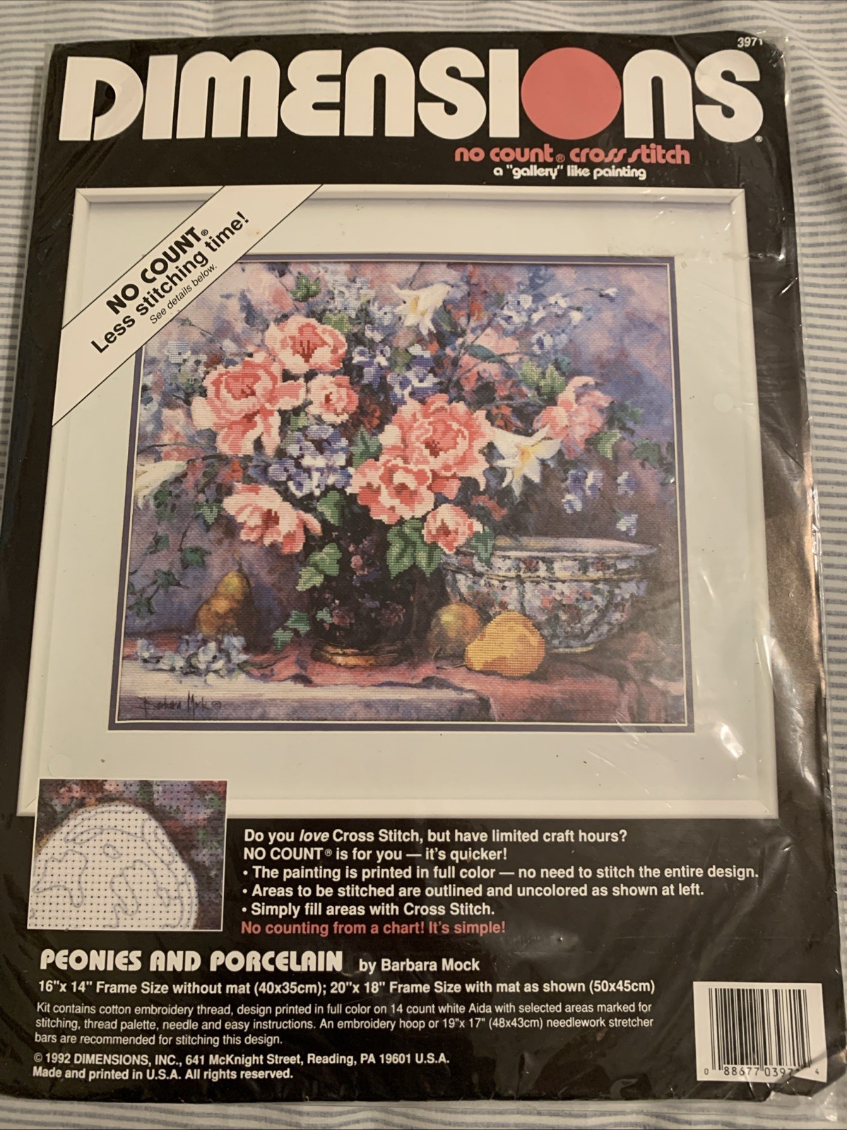 Kit Peonies & Porcelin 16" X 14" New 1992