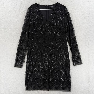 cache black sequin dress Vtg 00s Cach Glam Black Sequin Netted Sweetheart Top Bubble Hem Cocktail Dress