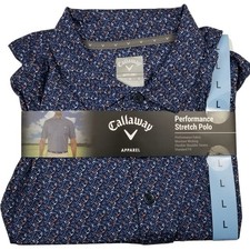 Callaway Opti  Dri Geometric Polo Shirt Mens Large Blue Golf Performance Stretch