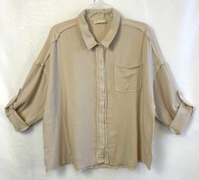 New In Women?s Soft Cotton Gauze Button Front Roll Tab Sleeve Blouse / 1X