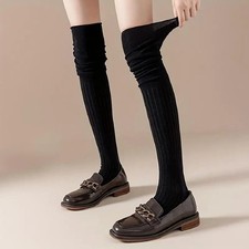 Stacking Knee High Socks Women Warm Long Tube Socks JK Solid Color Thigh Leg War