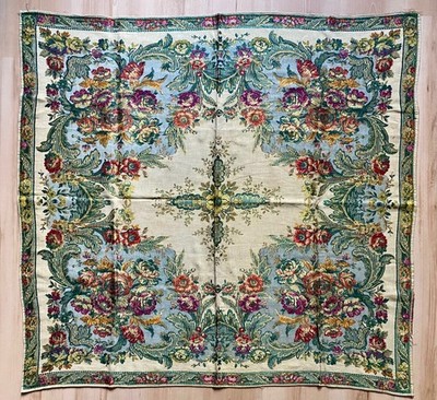 Antike Jugendstil Tischdecke Seiden Jaquard mit Rosen Ornamenten 110 x 115 cm