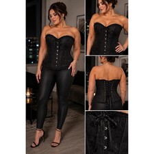 Womens Black Brocade Corset Bustier Lace Up Gothic Renaissance Plus Size 6XL
