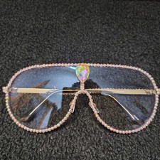 Women's Custom Blinged Round Oval Rhinestone Oversized Pink Sunglasses New