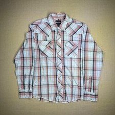 Wrangler Mens Blue Burgundy Plaid Western Pearl Snap Long Sleeve Shirt Large