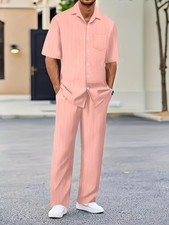 Autumn Men's Short Sleeve Shirt Trousers Casual Suit 2-piece Set