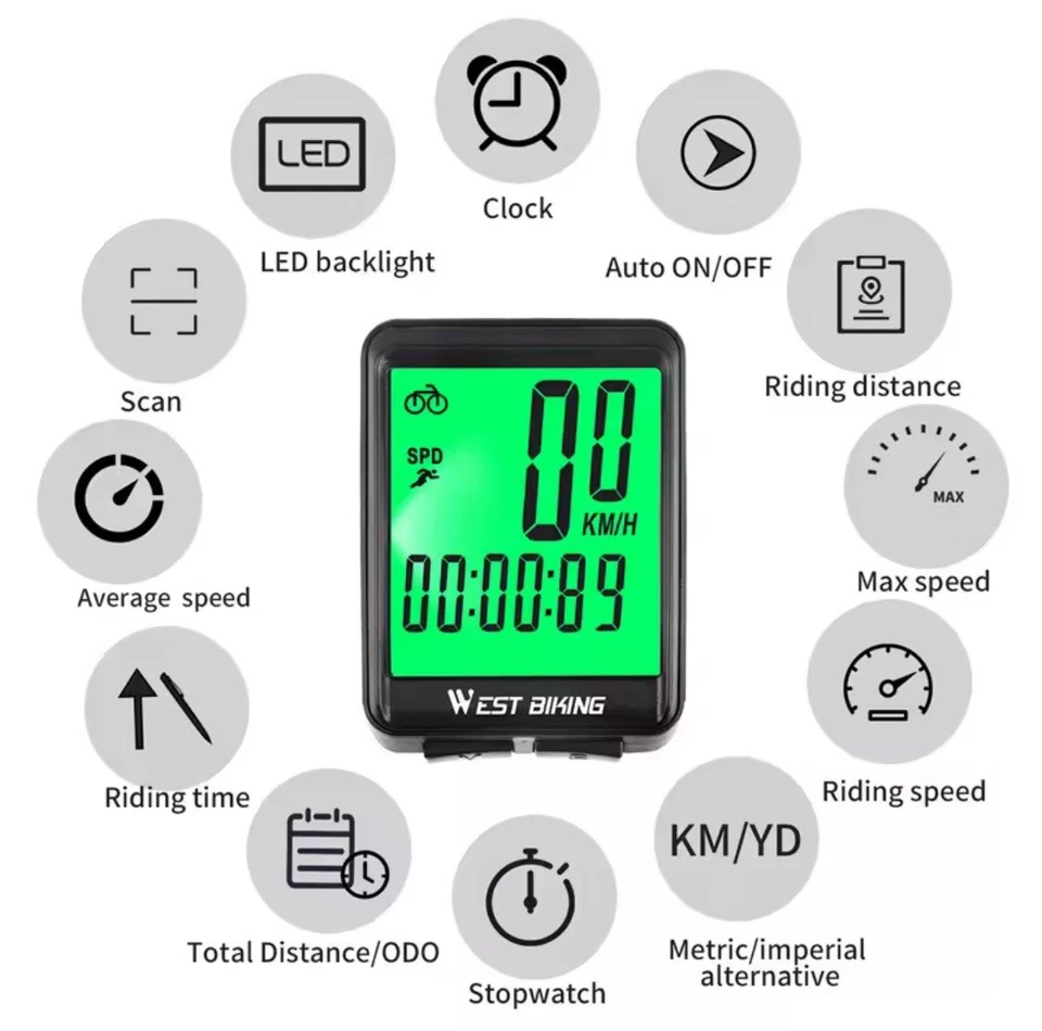 Contachilometri Wireless WEST BIKING per Bici MTB e Strada - Immagine 3 di 4