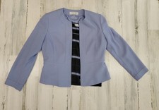TAHARI Arthur S Levine Ice Blue Collarless Zip-Front Lined Blazer Jacket Sz 8P