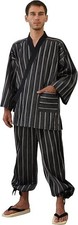 Japanese Traditional Samue Workwear Relaxation Pintuck Stripes Size Medium