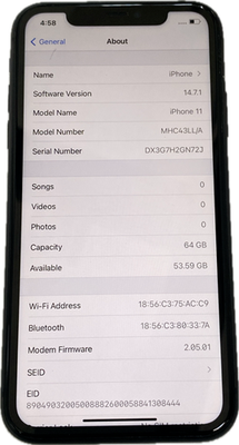 Apple iPhone 11 MHC43LL/A 64GB, Black, Unlocked, 95% Battery