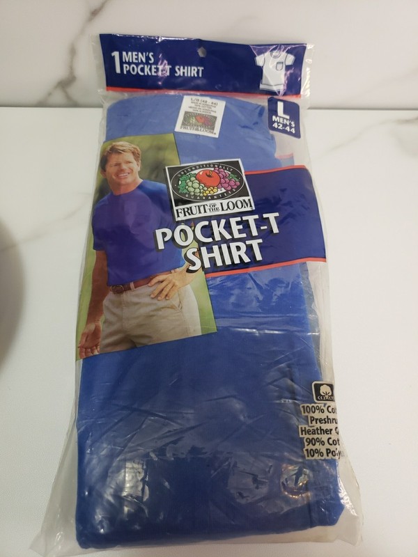 Fruit of The Loom Pocket-T Shirt L 42-44 Men's Large Cotton Blue  1999