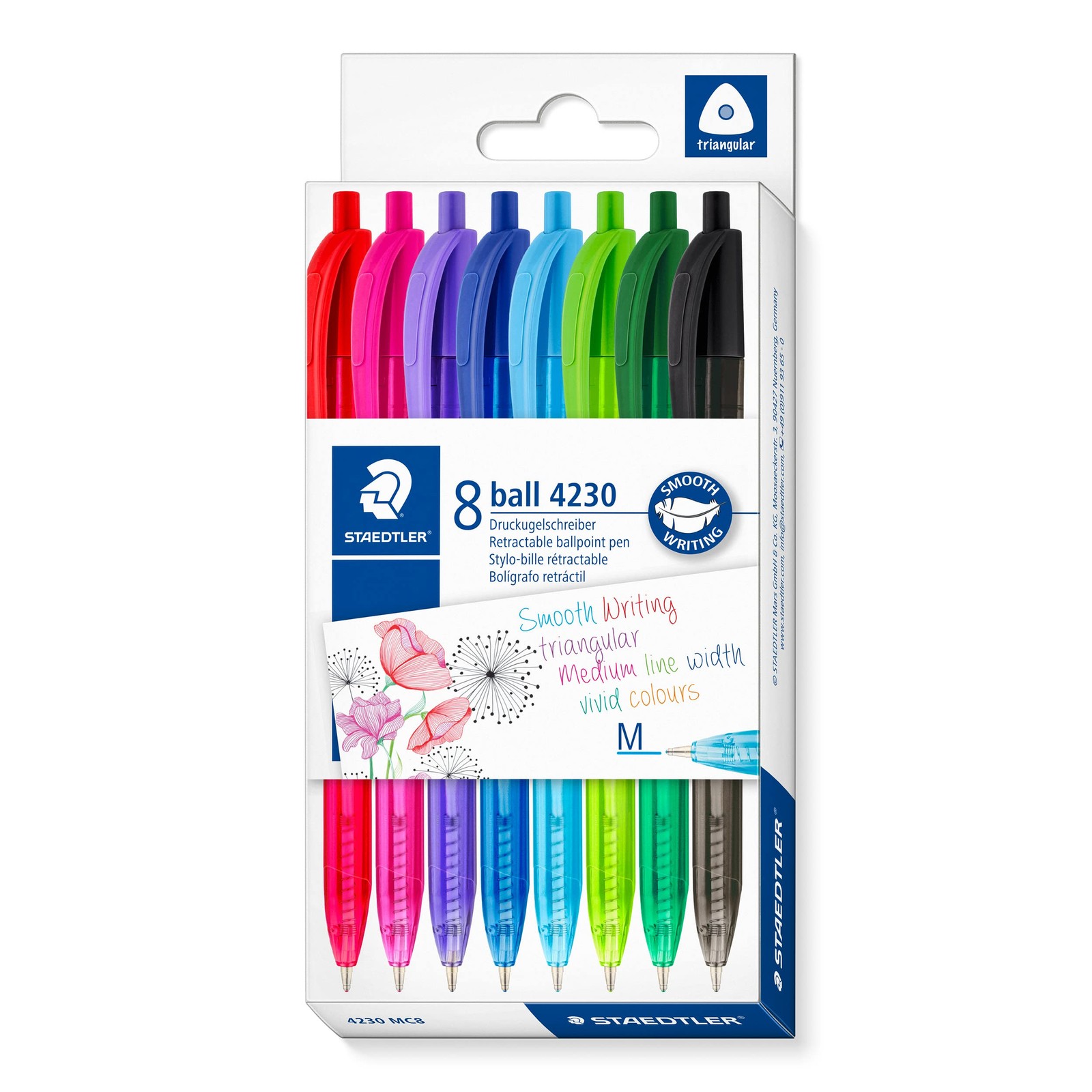 Staedtler Retractable Rainbow Ballpoint Pens, Medium Point, 8 Assorted Colours - Image 2