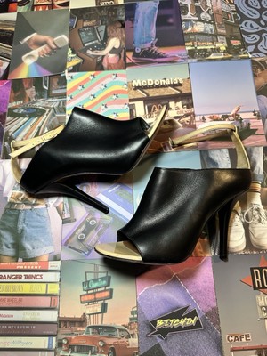 GIVENCHY Leather Ankle Strap Mules Sandals Black Beige Peep Toe Size 37 US 6