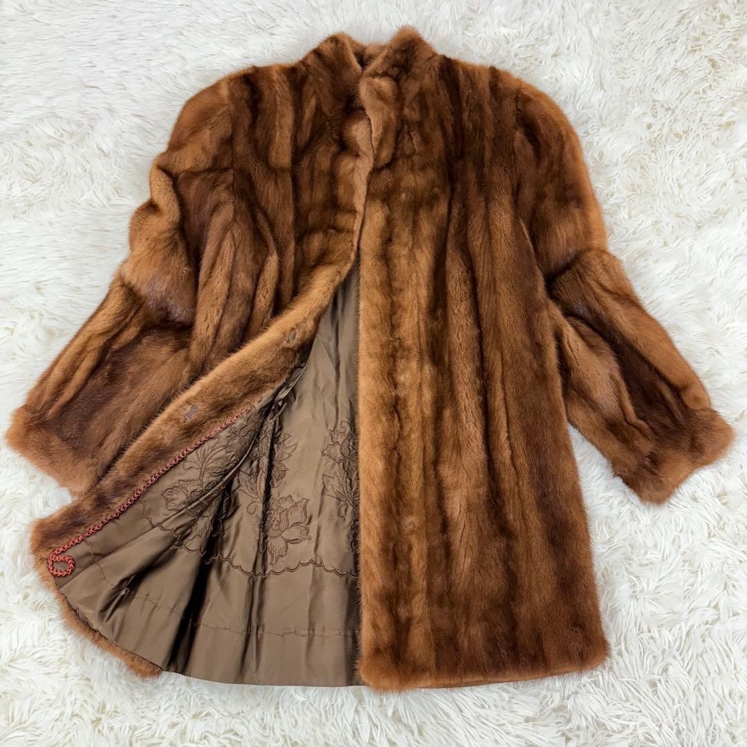 Abrigo de piel para mujer SAGA MINK visón marrón talla XL/US XL de Japón...