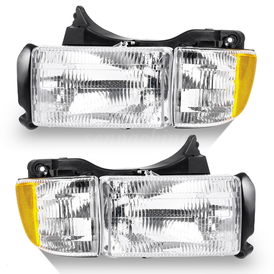 For 1994-2002 Dodge Ram 1500 94-02 2500 3500 Headlights Headlamp Pair Chrome Foto 3 de 4