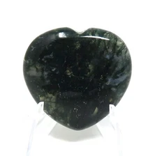 Moss Agate Worry Heart Stone #338- 40mm or 1.57"  -  Pocket Stone - Love
