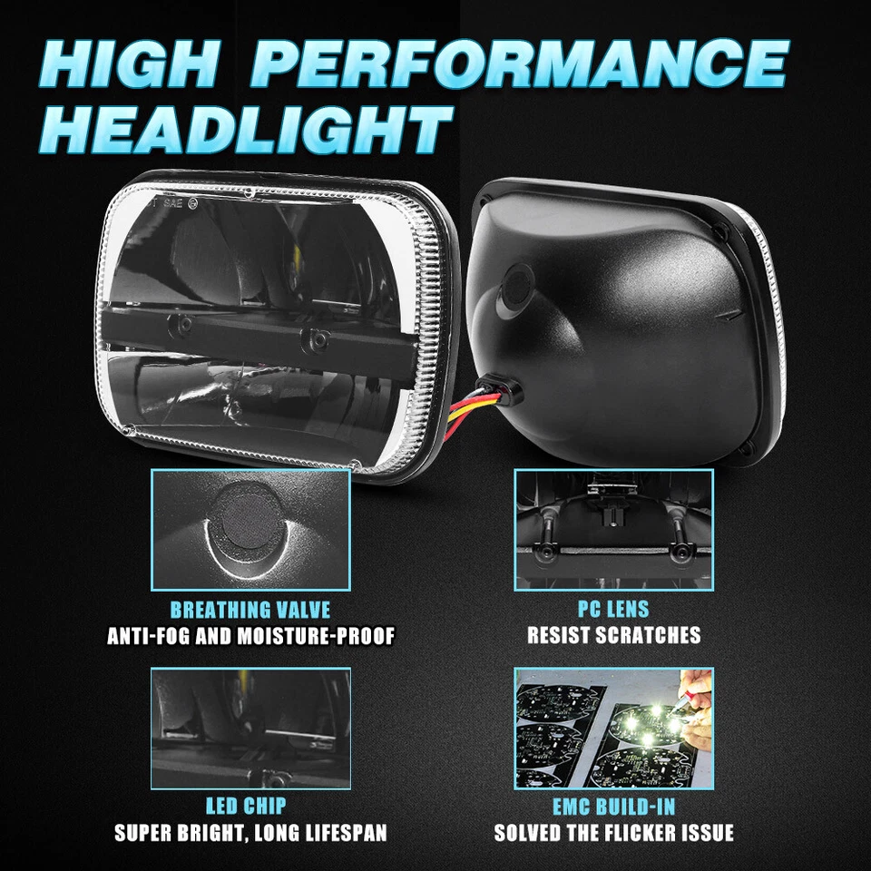 2PCS 7X6" 5X7 LED Headlights For Freightliner FL50 FL60 FL70 FL80 MT35 MT45 MT55 - Image 3 of 4