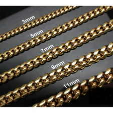 3/5/7/9/11mm Men Gold Plated Curb Cuban Link Chain Necklace Bracelet Xmas 16-30"