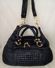 Rare! Tahari Black Ruffled Soft Leather Tote Crossbody Shoulder Bag