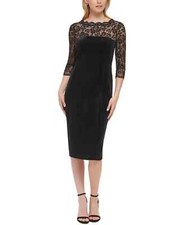 Eliza J Black Lace-Trim 3/4-Sleeve Velvet Sheath Dress L21313 Womens Size 6P
