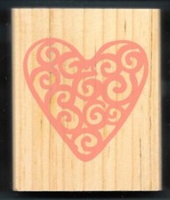 HEART SWIRLS Wedding Occasion Love Note card NEW pine wood mount RUBBER STAMP