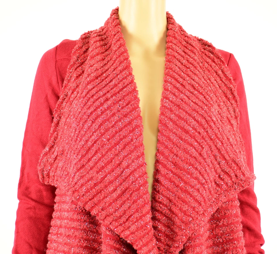 Lucky Brand Femmes Rouge Métallique Drapé Open-Front Pull Cardigan XS - Photo 2/4