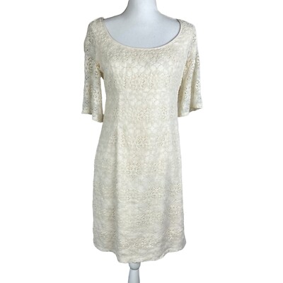 ann taylor blue lace dress Ann Taylor Loft Women's Navy Lace Overlay Short Sleeve Shift Dress Size 10T