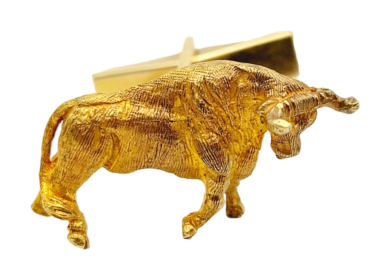 Cufflinks Brushed Gold Bear & Bull 14 Karat Yellow Gold 1