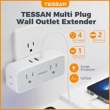 Multiple Plug Mini Expander with 3 USB Ports(1 USB C) 4 Surge Protector Outlet
