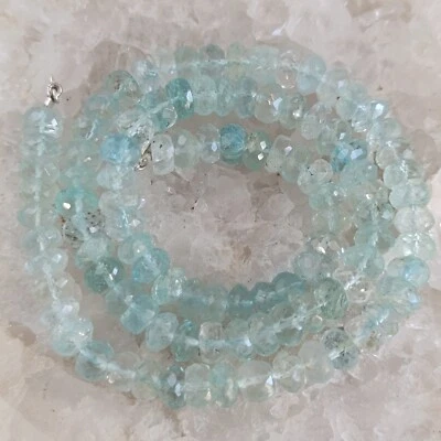 Aquamarin Heilstein Kette facettiert 925 Sterlingsilber Handarbeit Rarität K672 - Bild 1 von 4