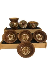 7 Piece  Vintage French Alsatian Artisan Made Pottery Sugar Creamer Set. READ