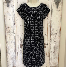 Merona Size Medium Woman's Black White Plus Sign Polka Dot Shift Career Dress