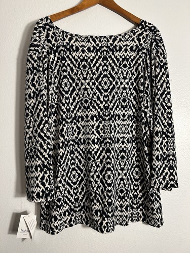 Liz & Co Women’s 3X Black White Faux Wrap 3/4 Sleeve Stretch Blouse NWT - Picture 10 of 10