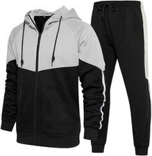 Men's Hooded Athletic Tracksuit Sweatsuit Long Sleeve Full-Zip Jogging Sweatpant