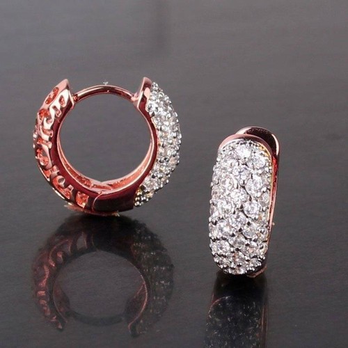 Women Rose Gold Plated Hoop Drop Earrings for Bridal Wedding Jewelry 1 Pair/set - Picture 2 of 8