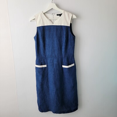 Brooks Brothers Blue Colorblock Linen Sleeveless Pockets Sheath Dress size 6 | eBay Brooks Brothers Blue Colorblock Linen Sleeveless Pockets Sheath Dress size 6 | eBay