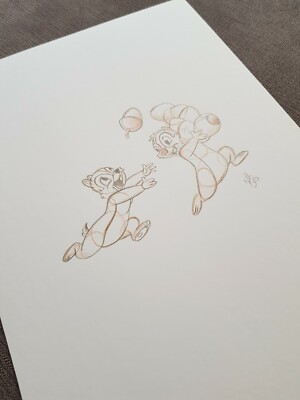 Disney Chip & Dale Skizze Baumodell Bleistift Handzeichnung Original Kunst