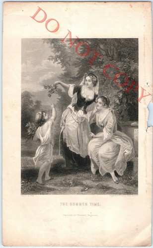 Grabado de verano de la década de 1840 por revista Illman Bros Grahams Midy pintado 3X - Imagen 2 de 3