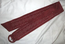 Astro Womens Vintage Red Suede Pierced Flower Design Adjustable Belt EUC