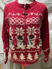 Croft Barrow Christmas snowman winter zip cardigan size XL